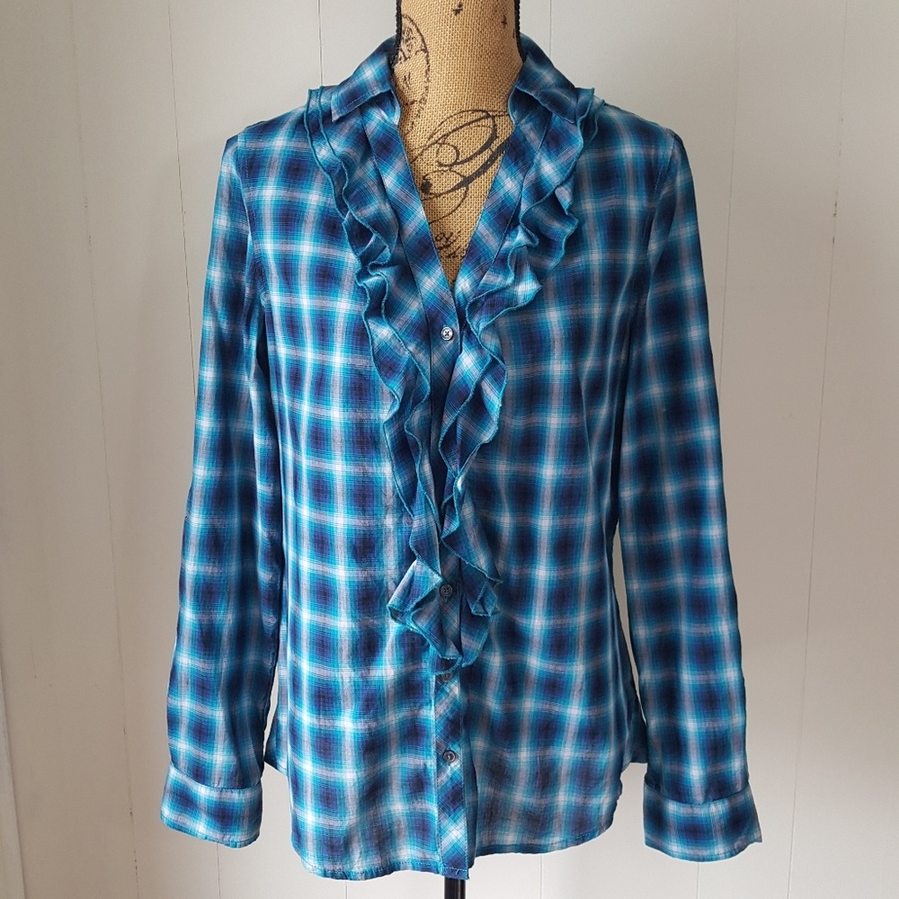 🍒 Express Plaid Ruffle Button Down Shirt Top